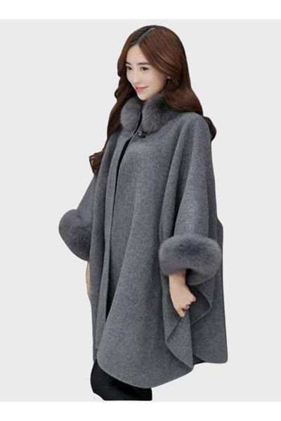 Generic Joychic Fur Detail Long Sleeves Coat Grey