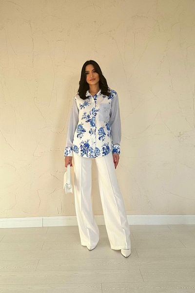 MODAVERA Blue Garnished Shirt