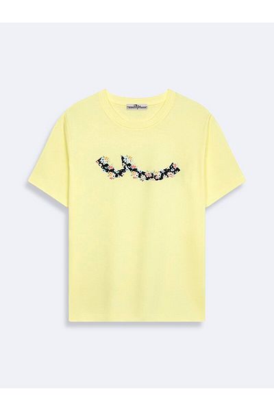 Ltb Tricou galben obișnuit cu mânecă scurtă cu imprimeu Sıgn