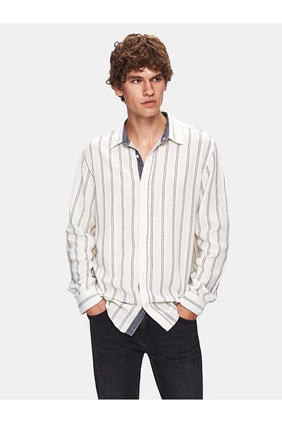 Ltb Relaxed Striped Cotton Dark Gray Shirt
