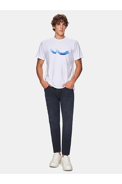 Ltb Tricou alb obișnuit cu mânecă scurtă cu decolteu O