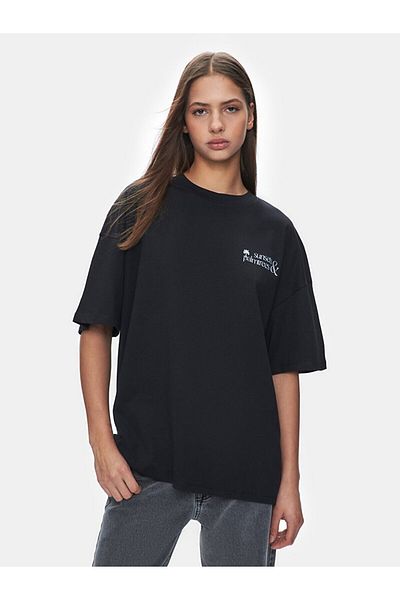 Ltb Slogan Printed Short Sleeve Relaxed Black T-Shirt
