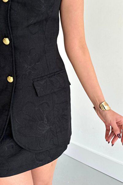 Genel Markalar EKŞİOĞLU GLOBAL JAKAR KETEN YELEK - KISA ETEK TAKIM - Siyah