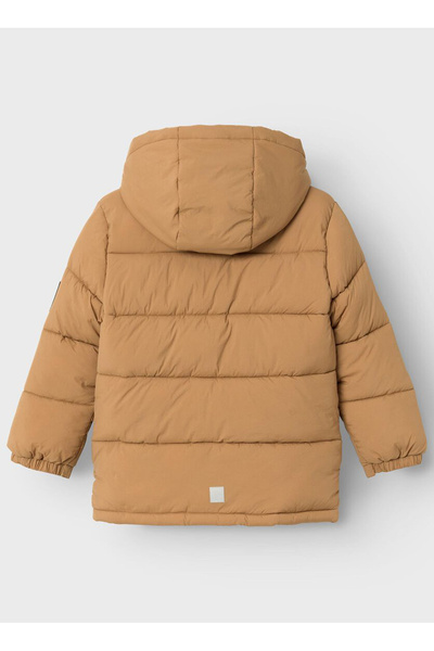 name ıt Kahve Erkek Fermuarlı Yaka Normal Kalıp Desenli Puffer Mont 13231319