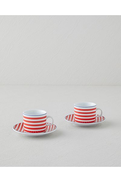 English Home Fresco Porcelain 4 Piece Coffee Cup Set for 2 People 80 ml Red - White