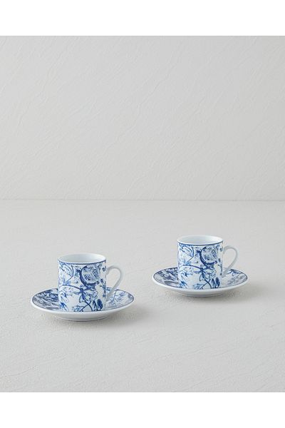 English Home Liana Porcelain 4 Piece Coffee Cup Set for 2 People 80 ml Dark Blue-White