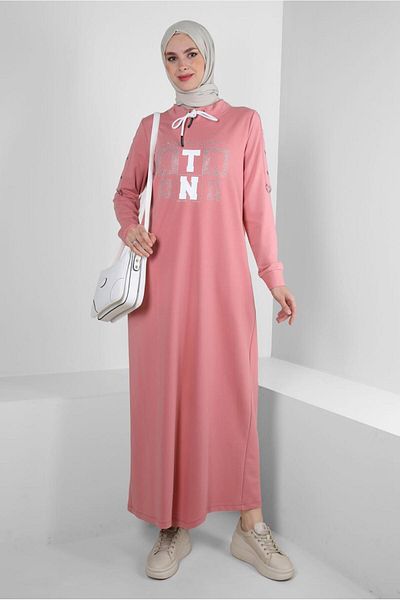Alvina 43693 Model Text Printed and Laced Tracksuit Dress