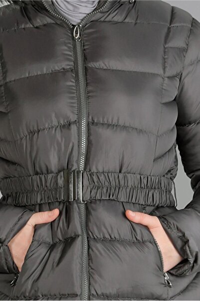 Alvina Hooded Furry Belted Puffer Coat 90327