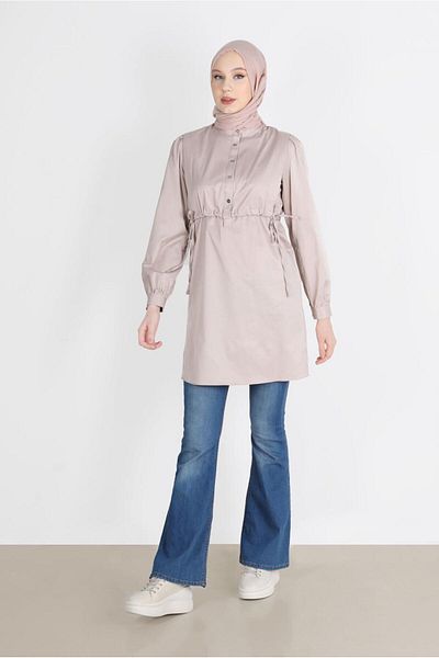 Alvina Tunic 42664 - Gathered Waist and Buttoned