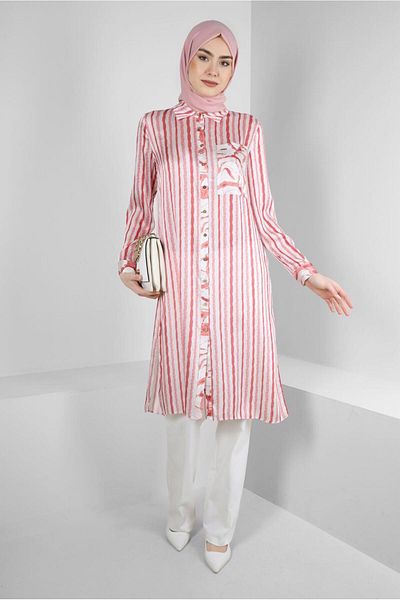 Alvina Striped Buttoned Pocket Detailed Tunic 43707