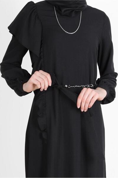 Alvina Fluffy Detailed Metal Belted Dress 42619