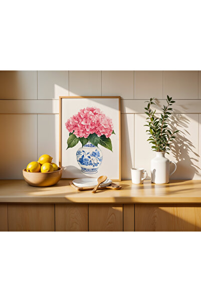 Peppy Rooms Doğal ahşap çerçeveli tablo,blue blanch,ortanca,çiçek PEPPY-126