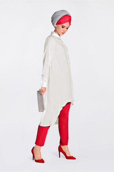 Alvina Wide Cut Tunic with Gipper and Beads Embroidered 4237