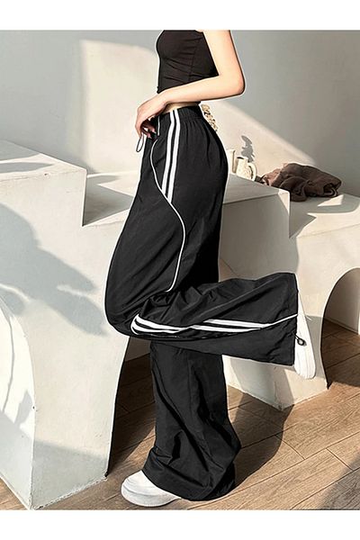 EDVESS Parachute Fabric Black Striped Jogger Sweatpants
