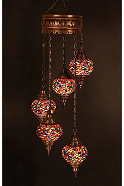 DEZ Design Mozaik Lamba 5'li Avize Otantik Bohem Sarkıt