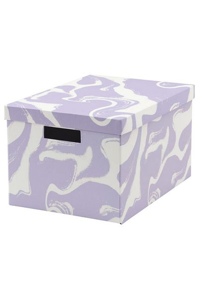IKEA TJENA Storage Box with Lid, Patterned/Lilac White, 25x35x20 cm – Sturdy & Stylish Organizer
