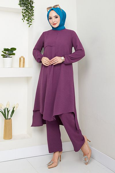 ModaMerve Costum cu manșetă elastică 4013MH1062-M Liliac închis