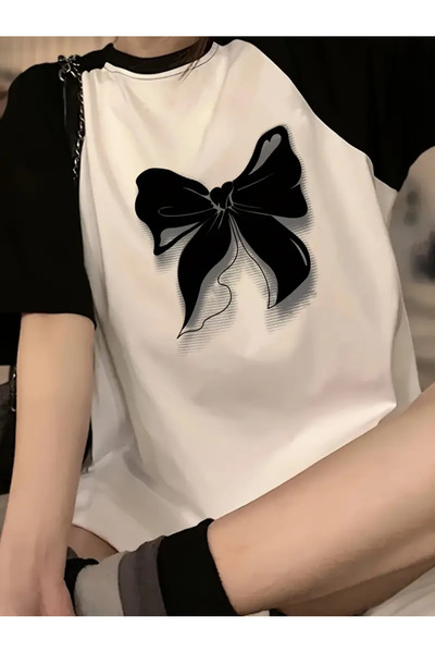 Touz Moda Y2K Butterfly Біла Реглан Рукав Oversize Футболка