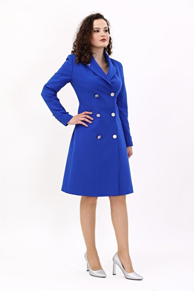 ÖNDER ÖZSOY Kuruvaze Uzun Kol Elbise - Erkek Yaka - Saks