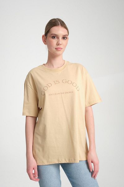Store 100% Cotton Women's Oversized Crew Neck Short Sleeve T-Shirt _ Motivational Text Printed