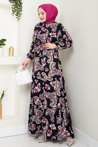 ModaMerve Φόρεμα Hijab Ethnic Pattern 823OZR1047-M Navy