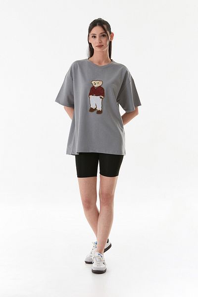 Fulla Moda Μπλουζάκι Oversize Κεντημένο αρκουδάκι