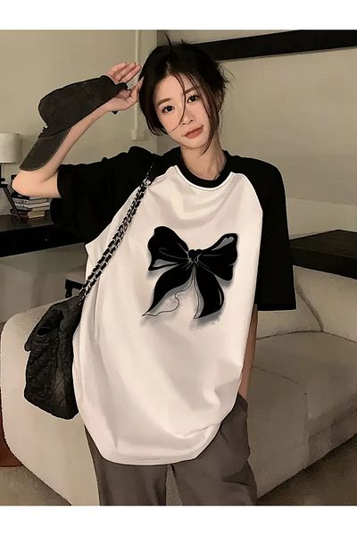 Touz Moda Μπλουζάκι Y2K Butterfly White Raglan Sleeve Oversize