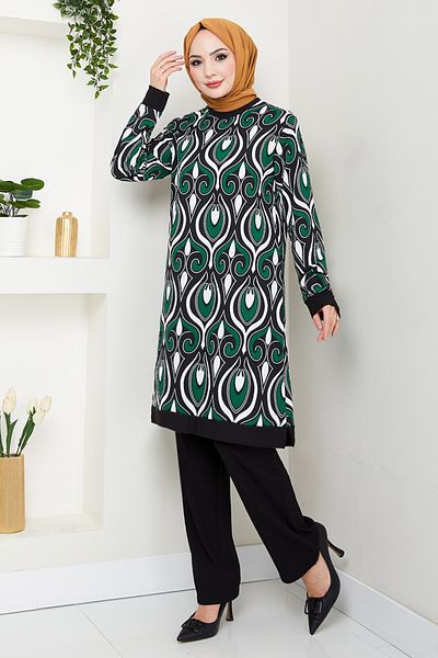 ModaMerve Patterned Wrap Suit 185Bo1060-M Green