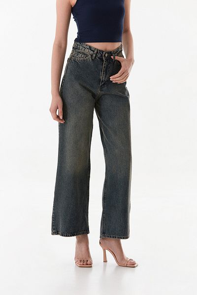 Fulla Moda Jean Palazzo cu fermoar cu talie înaltă