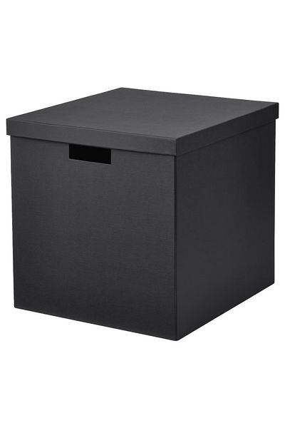 IKEA صندوق تخزين TJENA بغطاء، أسود، 32×35×32 سم - من الورق المقوى المتين والمعاد تدويره