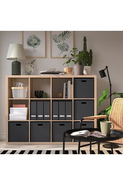 IKEA صندوق تخزين TJENA بغطاء، أسود، 32×35×32 سم - من الورق المقوى المتين والمعاد تدويره