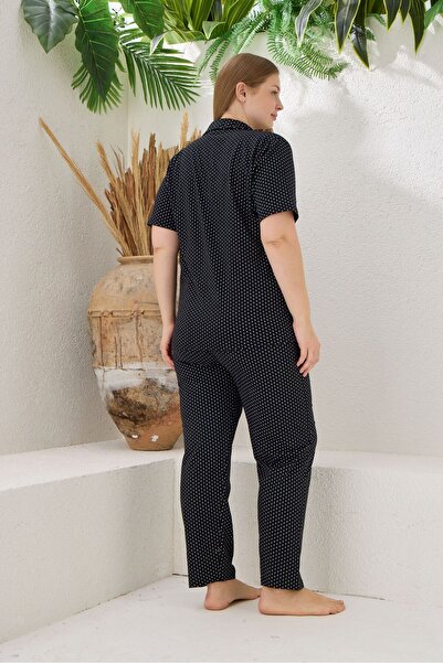 pijamacity Kadın Battal Beden Pamuklu Kısa Kollu Pijama Takımı