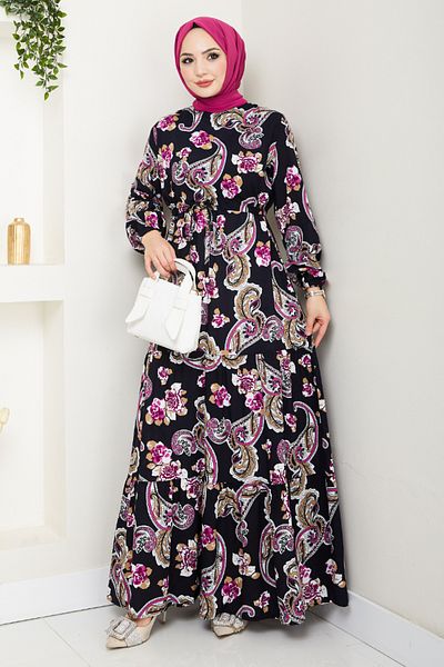 ModaMerve Φόρεμα Hijab Ethnic Pattern 823OZR1047-M Navy