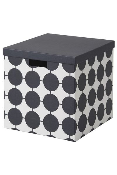 IKEA TJENA Storage Box with Lid – White Black/Dotted, 32x35x32 cm – Sturdy & Recycled