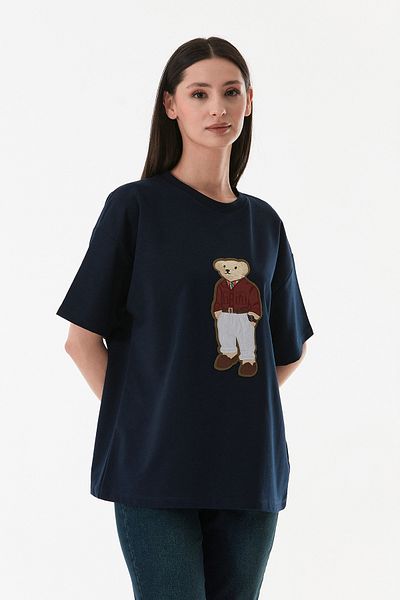 Fulla Moda Teddy Bear Embroidered Oversize T-Shirt