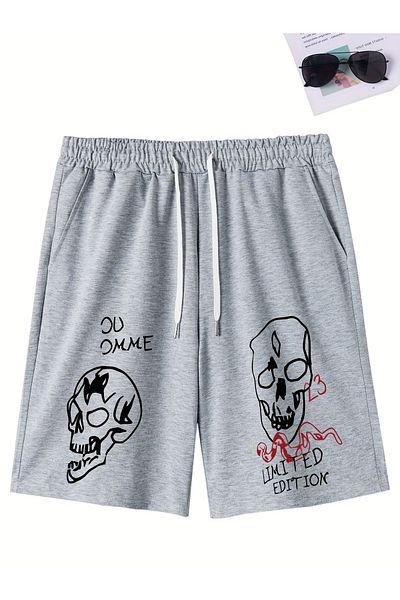Touz Moda Γκρι σορτς με στάμπα Skull Graffiti