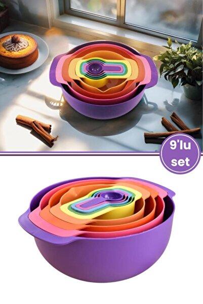 Flora Easy Mix Karıştırma Kabı Seti 9 Parça- Ölçü Kaşığı ve Süzgeçli Hazırlık...
