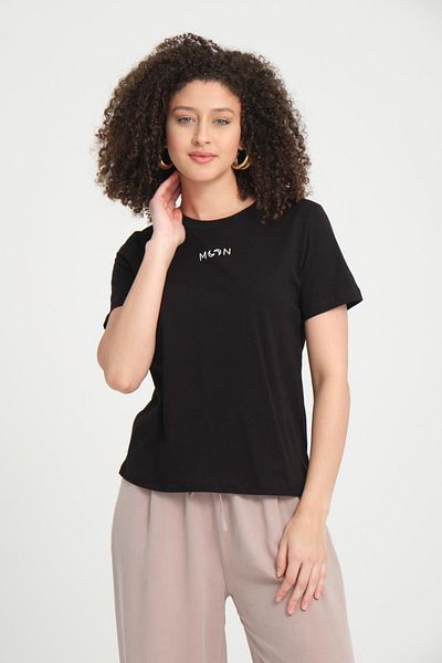 Store 100% Cotton Relaxed Cut Crew Neck T-Shirt - Stylish Moon Detail