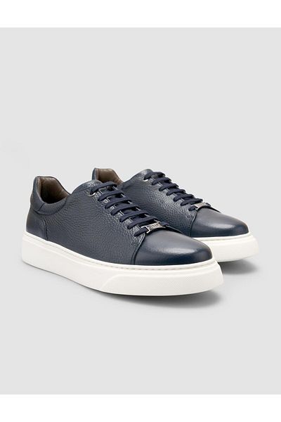 Cabani 100% Genuine Leather Navy Blue Men's Sneakers