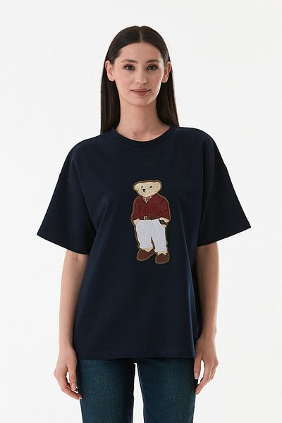 Fulla Moda Teddy Bear Embroidered Oversize T-Shirt