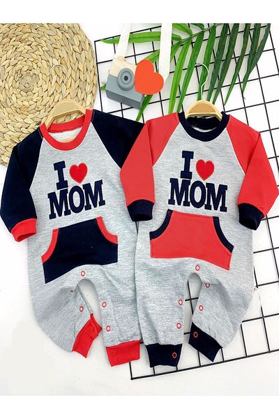 Skygo 3-6-9-12 Months I Love Mom Printed Baby Girl Jumpsuit with Pockets