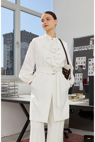 Fatma Atasoy Double Belted Ecru Vest