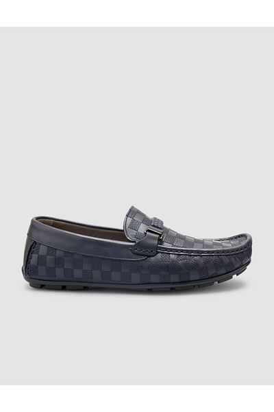 Cabani 100% Genuine Leather Navy Blue Buckle Detailed Men's Loafer