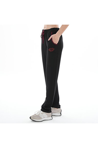 ASN concept بنطال رياضي أسود مطبوع عليه قبلة للسيدات (مع خيار المقاس الكبير)