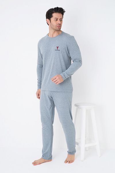 Siyah İnci Costum de pijama pentru bărbați tricotat cu mânecă lungă albastru melange7795