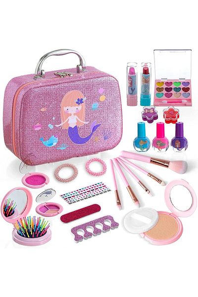 COOYA 24 PCS Princess Washable Girls Makeup, with Carry Bag for Toddler Children Kids Girl Party