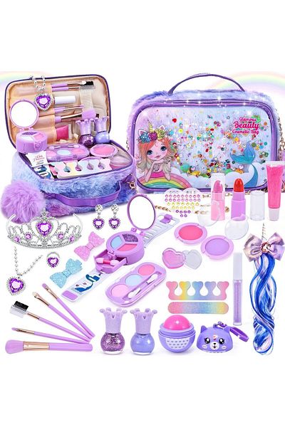 COOYA Kids Makeup Kit for Girls, Unicorn Makeup Set, Washable Make up Kit, Girls Birthday Gifts, Purple