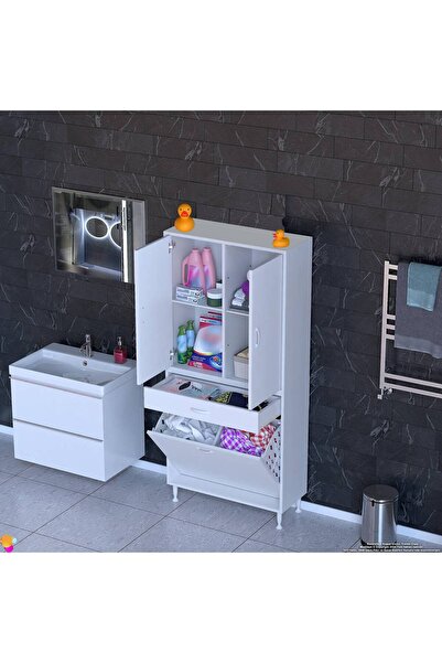 Modilayn YENİ AFRA 75x173x32,5 cm' lik 1 Çekmece, 2 Göz Sepet, 2 Kapak, 4 Raf...