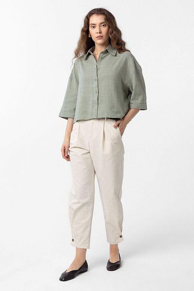 Antioch Khaki Crop Textured Women's Shirt