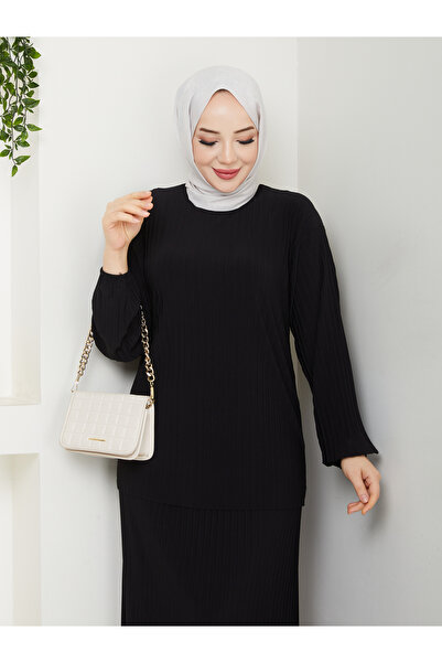 ECK MODA Γυναικείο Σετ Πλήρες Πλισέ Φούστα με Ελαστικό Υφασμάτινο Σετ Επάνω και Κάτω μέρος από Λύκρα